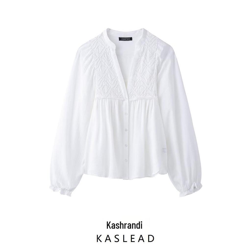 Spring 2025 European & American Style Women's Embroidered V-Neck Top