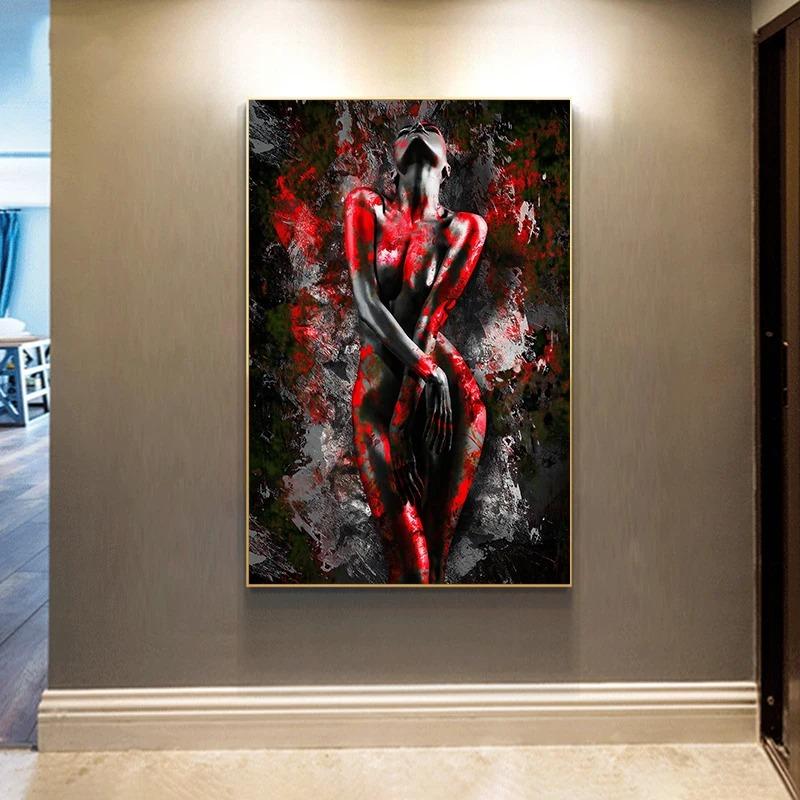 Abstrakt Schwarz Rot Sexy Akt Frau Leinwandmalerei Poster Druck Wandkunst Bilder Für Modernes Frauenzimmer Dekoration Geschenk Ungerahmt