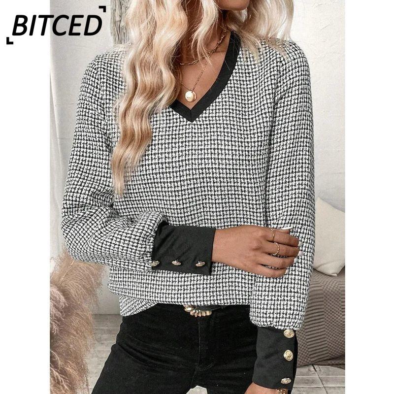 BITCED Women's Fashion Casual V-Neck Long Sleeve Blouses & Shirts