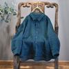 Chemises et Hauts Brodés en Lin pour Femmes Col Revers Bouton Automne Original Vintage Femme Ample Blouse
