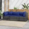 Vidaxl 3-Cz. Garden Lounge Set, Cushions, Grey PE Rattan