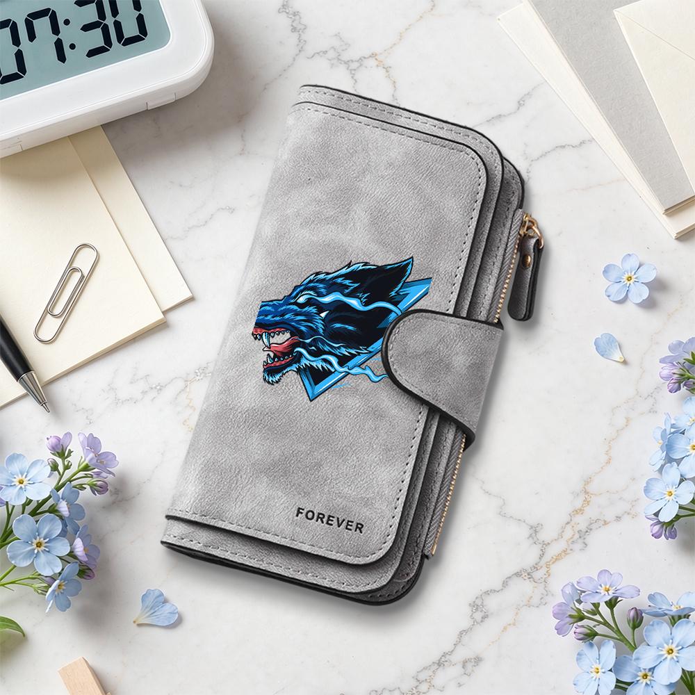 Stylish Cool Wolf Pattern Men Long Wallet Multi Slot Portable Durable Fashion Purse
