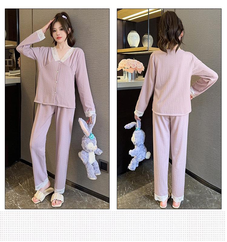 Pijamale drăguțe din bumbac pentru femei, mărimi mari - pantaloni cu mânecă lungă pentru primăvară și toamnă