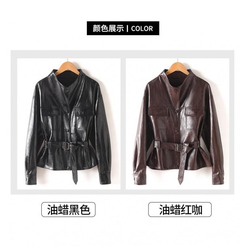 Giacca da Donna in Pelle di Agnello Collezione 2026 Vestibilità Slim Fit Collo a Lancia Stile Biker Cappotto Nero Rosso Caffè
