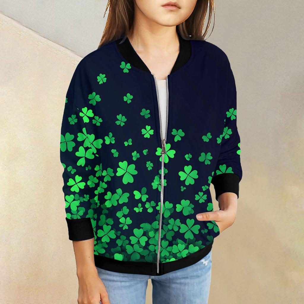Dívčí bundy na zip Dětské podzimní mikiny s dlouhým rukávem Svrchní oděvy s kapsami St. Den svatého Patrika 5-15 let