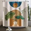 Nordic Style Shower Curtain Geometric Pattern Morandi Block Plant Leaves Home Bathroom Decoration Hanging Bath Curtain 12 Hooks