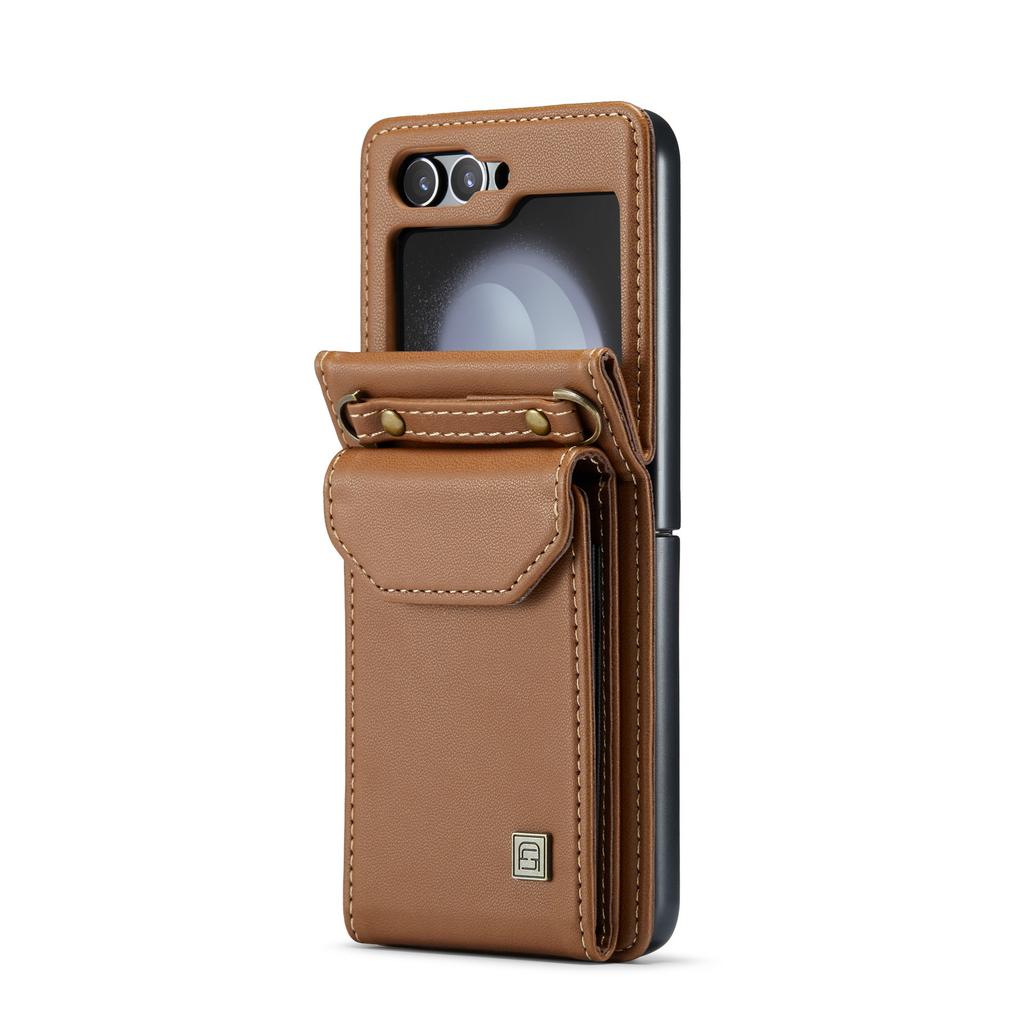 Crossbody Wallet Vertical Cards Solt Lanyard Leather Case For Samsung Galaxy Z Flip 5 5G ZFlip5 Purse Pocket Bag Strap Cover