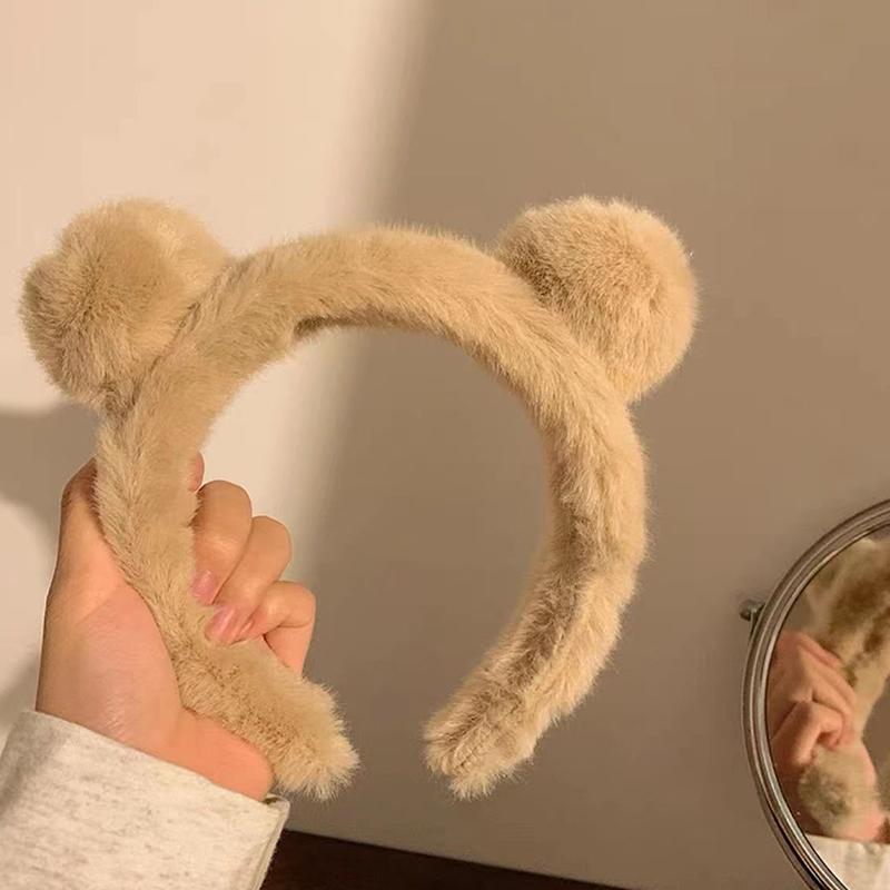 Winter Plush Cute Bear Ear Hairband Face Makeup Headband Women Girl Hair Head Band Hoop Accessories Scrunchie Headdress Headwear