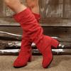 Double Buckle High-heeled Fashion Boots 2025 Winter New Suede Plus Size Thick Heel Round Toe Boots for Women