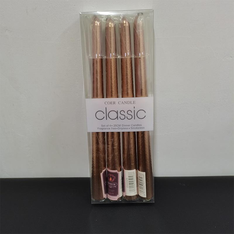 4pcs/box Restaurant Electroplated Thread Candle Long Stem Candle Romantic Wedding Decoration Candle Holder