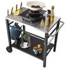 Outdoor Grill Dining Cart with Double-Shelf, BBQ Movable Food Prep Table, Multifunctional Stainless Steel Table Top