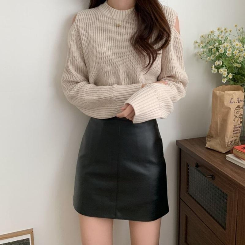 A-linje PU-skinnskjørt for kvinner Høst Vinter Vintage Ensfarget Shorts Miniskjørt Mote Koreansk stil Dameklær Y2k