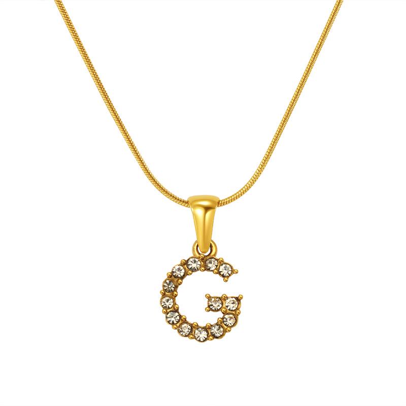 European & American Stainless Steel Diamond Alphabet Pendant Clavicle Chain Necklace for Women
