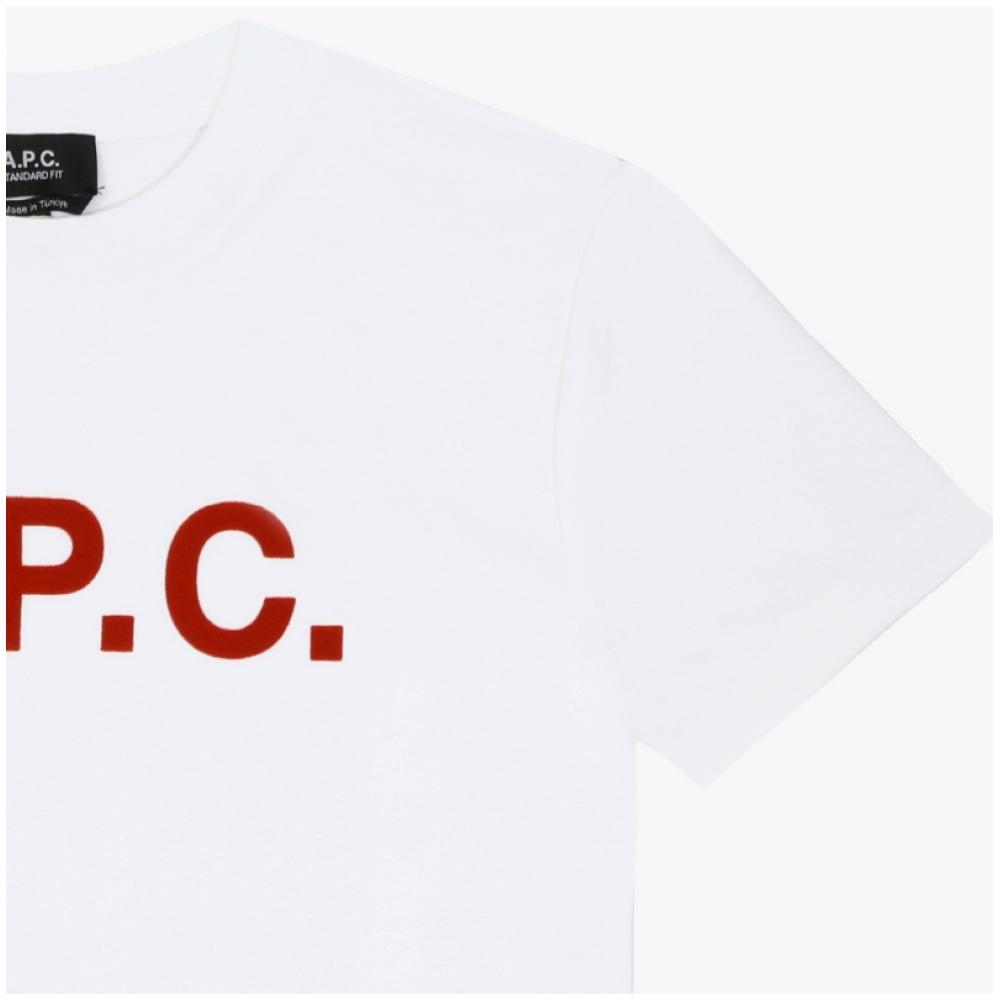 A.p.c. VelveT Logo STandard Grand Unisex T shirT M26384 Ilm Blanc TerracoTTa Vpc