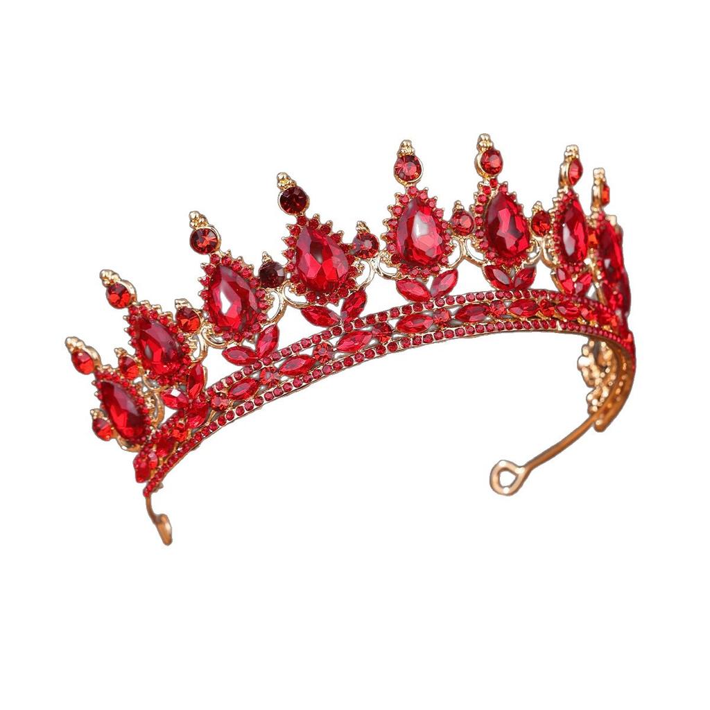 European and American Wedding Dresses  Bridal Headwear Crown Evening Performance Party Hair Accessories Elegant Red Rhinestone Crown Accessories