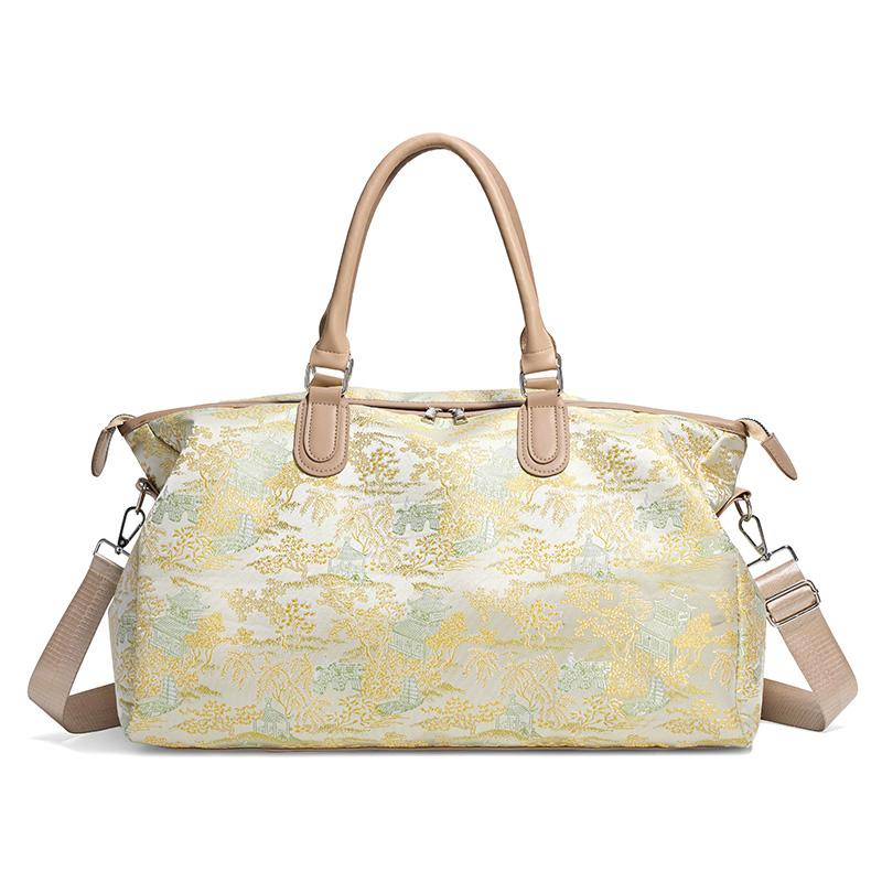 Short Distance Large Capacity Luggage Bag Women's Retro Print Travel Bag with Dry Wet Separation