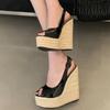 Fashion Summer Fashion Platforms Sandals High Quality Patent Leather Wedges Heels Women's Shoes Open Toe Buckle Strap Party Ladies Shoes