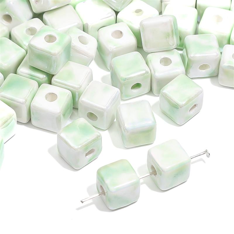 

10 шт. Керамические квадратные бусины-шармы с брызгами краски, окрашенные, свободные бусины-разделители для изготовления браслетов, ожерелий, ювелирных изделий, аксессуары зелёный