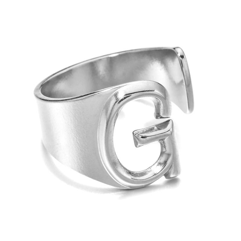18K Gold Stainless Steel Letter Ring – Fashionable Open European & American Style, Women's Adjustable Titanium Steel Ring