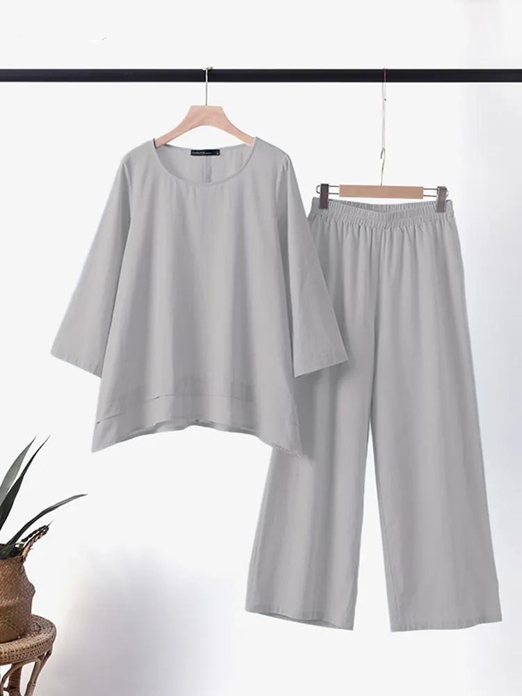 2023 Chinese Style Plus Size Women's Retro Pants Set: Solid Color Cotton Linen Casual Long Sleeve Loose Fit