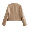 Blazers de Tweed Cropped Femininos Jaquetas Manga Longa Botão Abaixo Casaco Curto