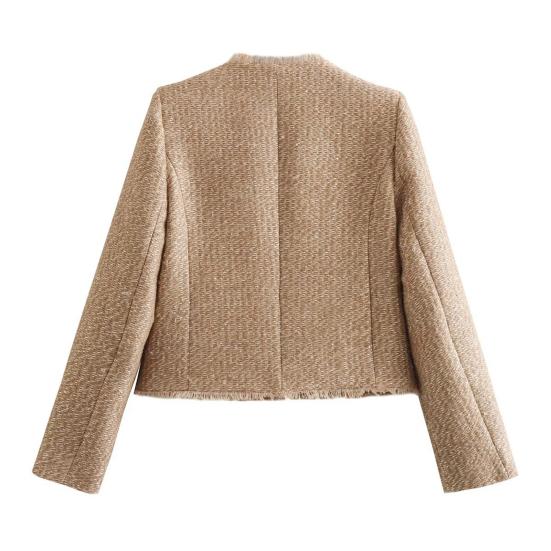 Jachete Blazer Tweed Crop pentru Femei Mânecă Lungă cu Nasturi Palton Scurt