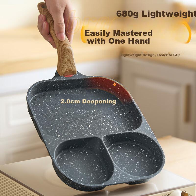 ASD Non-Stick Frying Pan with Three Holes for Steak And Eggs, Breakfast Burger Pan, 18CM, for Open Flame K12