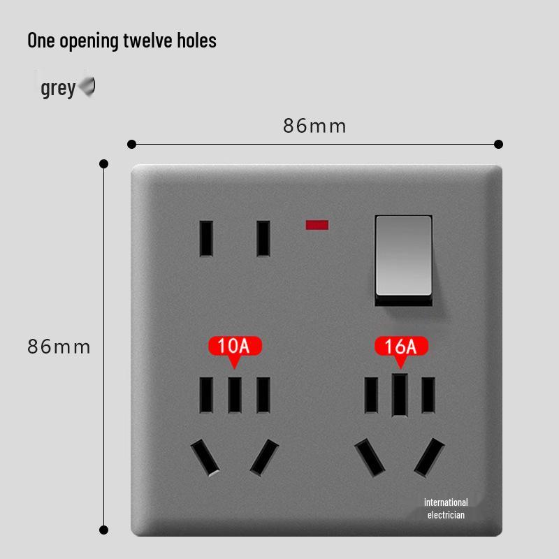 86 Type One-Gang Multi-Function Socket with Switch, High-Power Ten-Hole Panel