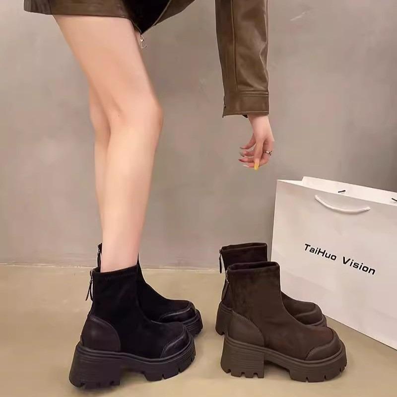 Height-increasing women's thin boots women's new autumn and winter versatile short boots versatile thick-soled medium tube Martin boots tide