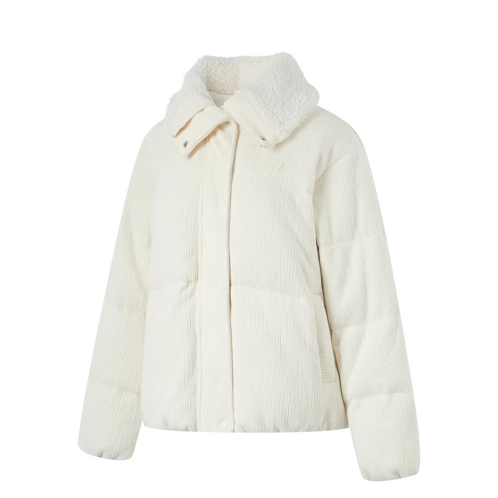 Li Ning Comfortable Casual Short Simple Down Jacket Women Jacket Off-White AYMU034-4