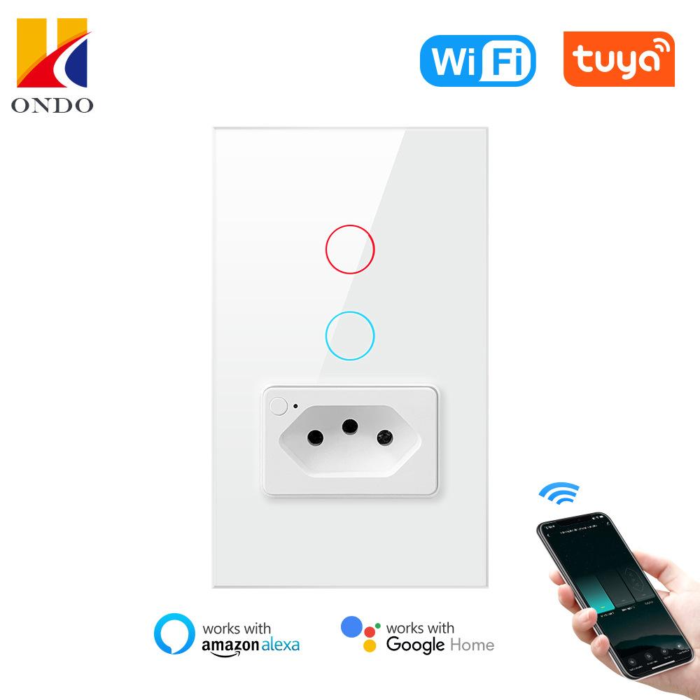 

Бразильский стандарт Wi-Fi настенный сенсорный выключатель + розетка Tuya APP интеллектуальный переключатель голосового управления