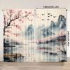 2PCS Asian Scenery Sheer Curtains Cherry Blossom Mountain Pagoda Rod Pocket for Living Room Bedroom Office (Rod Not Included)