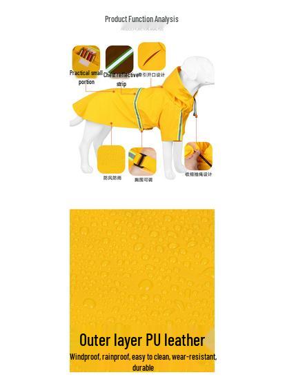 Large Dog Hooded Raincoat with Reflective Strips - Windproof & Waterproof