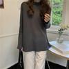 [Village H&T] ladies sweater knit tops casual simple half turtleneck Relaxing rib knit Going out Beautiful autumn/winter long sleeve 137 (dark gray)