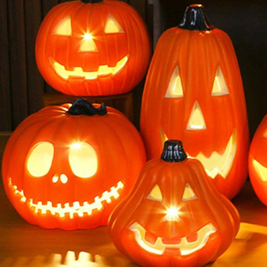 Halloween Pumpkin Lamp Spooky Light Up Pumpkin Figurine Glowing Decorative Pumpkin with LED Light for Haunted House Halloween Home Garden Decor