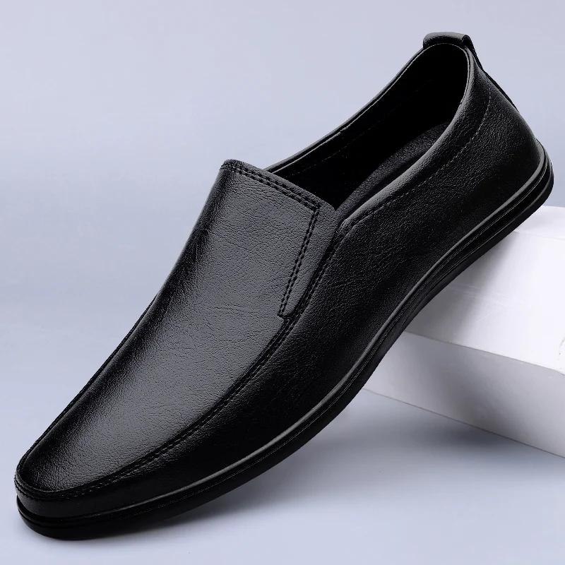 

Fashion Casual Genuine Leather Men s Loafers Versatile Business Footwear Elegantes Dress Shoes Wedding Slip on Flats Pointed Toes Shoes 37 чорний