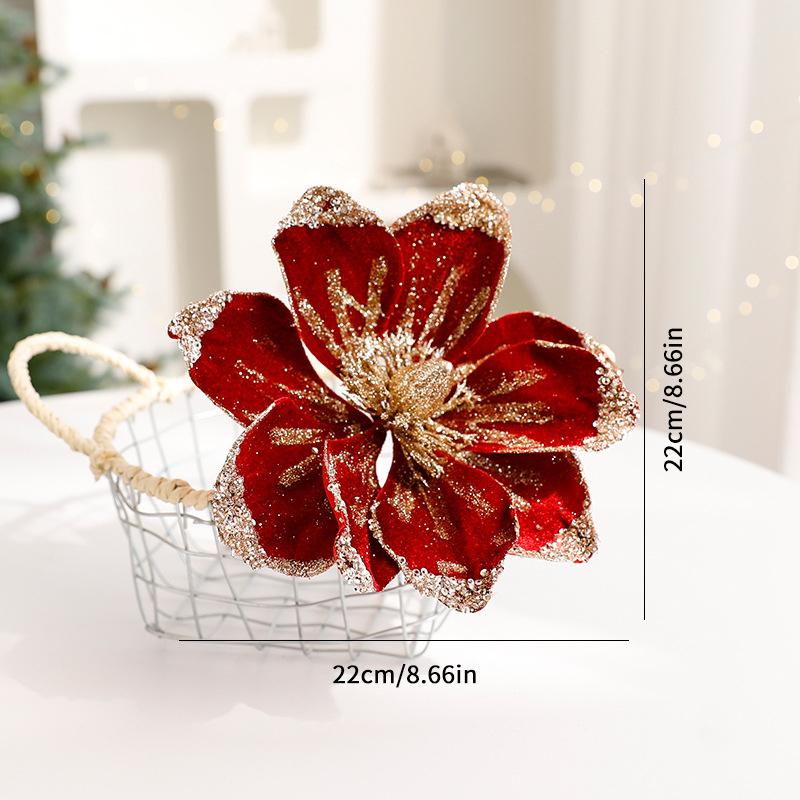 1 Piece of Fabric Flower Sparkling Tree Decoration Christmas Flowers Holiday Sparkling Frosted 22/15cm