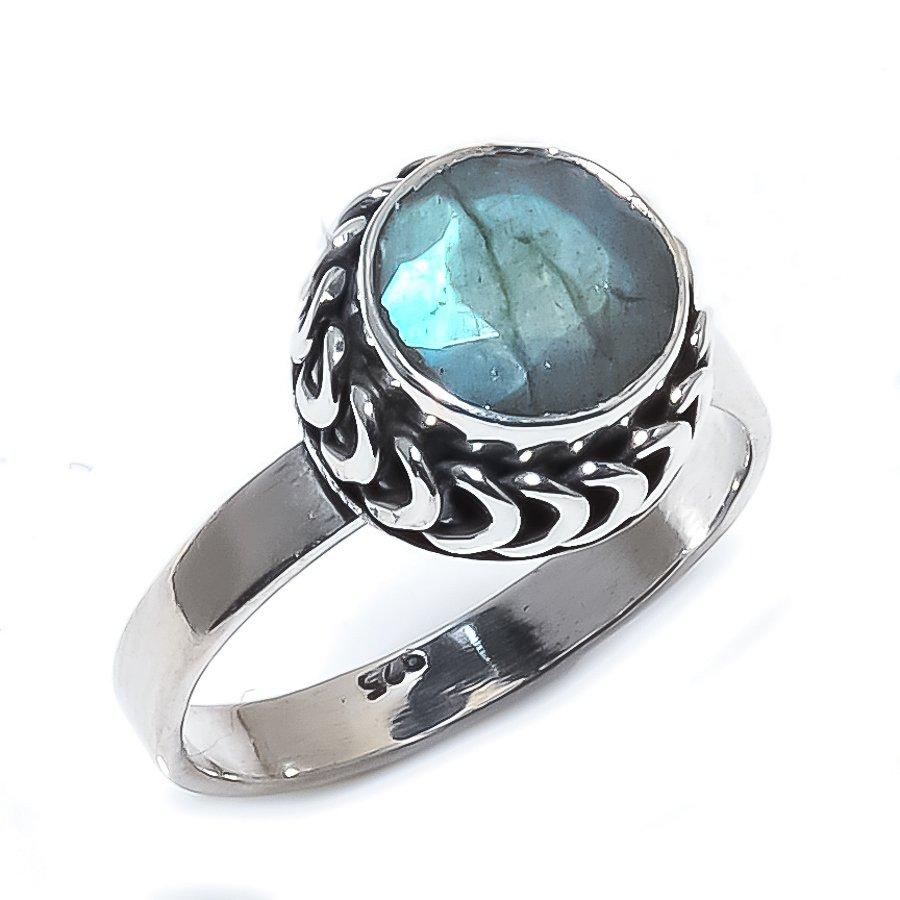 Natural Labradorite Gemstone Handmade 925 Sterling Silver Jewelry Ring S.8 o4K62