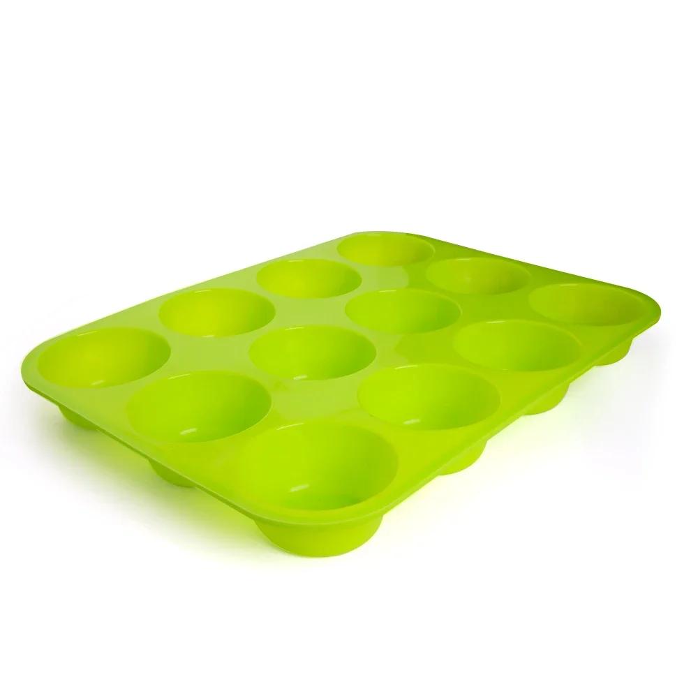 DIY Baking Tool - Non-Stick 12 Holes Round Muffin, Cupcake, Cookies, Fondant, Pudding, Steamed Cake Silicone Mold