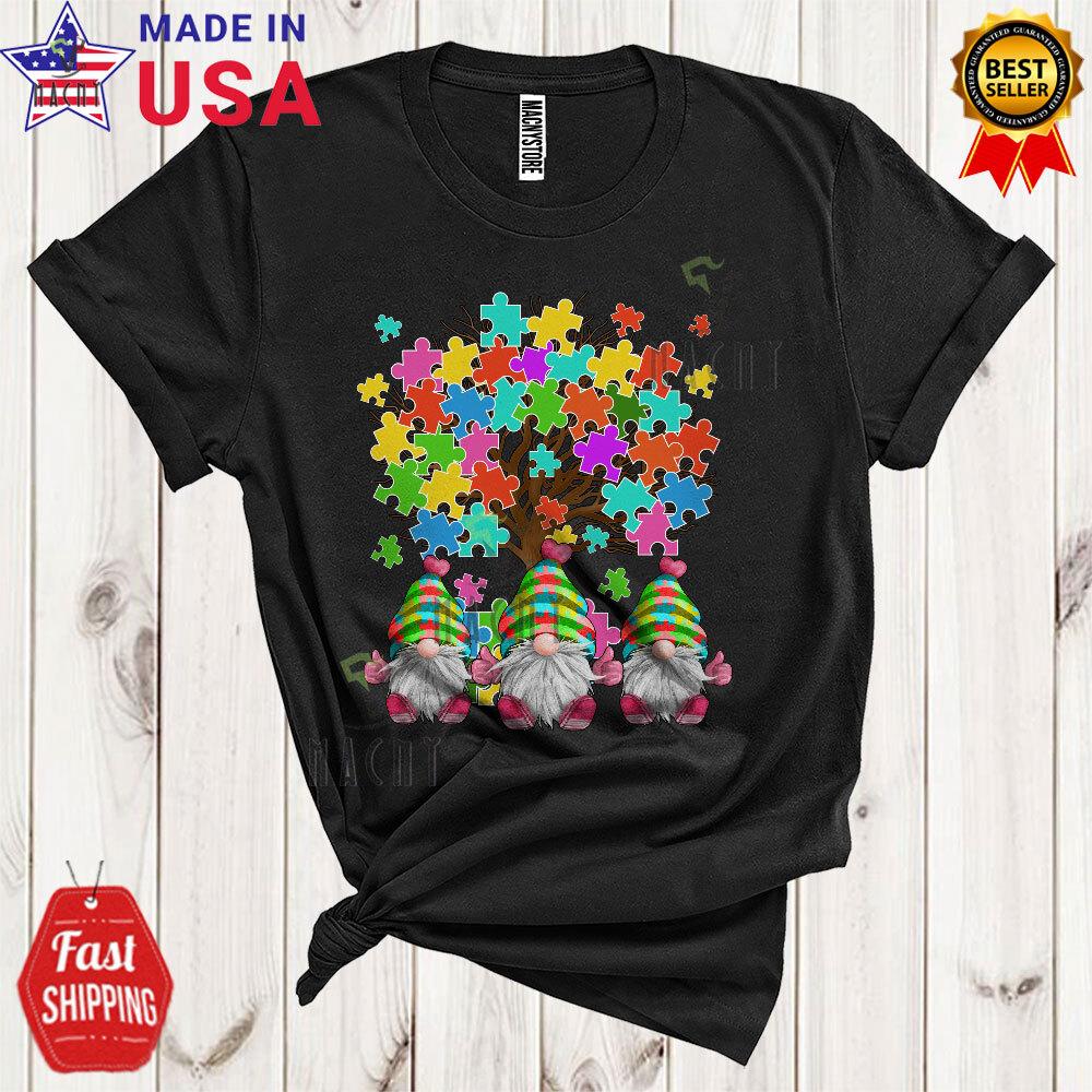 

Gnomes With Puzzle Pieces, Lovely Autism Awareness Puzzle Gnome T-Shirt S