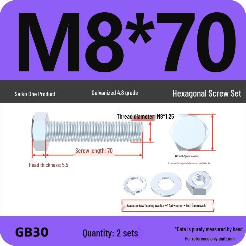 Galvanized Hex Head Bolt & Nut Set - Grade 4.8, Sizes M4 To M30