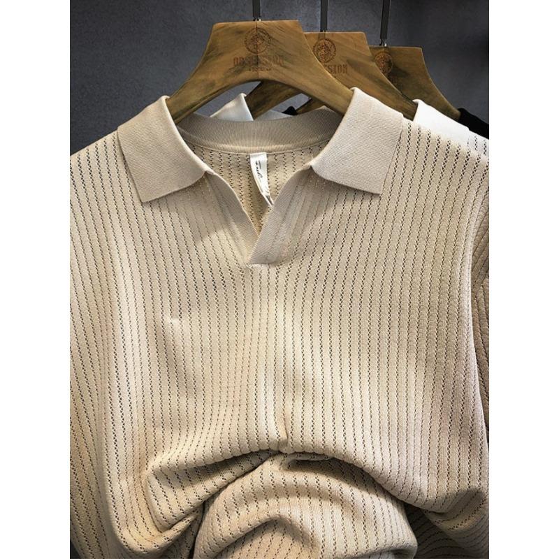 Men S Summer V Neck Short Sleeve Knit Polo Shirt Khaki