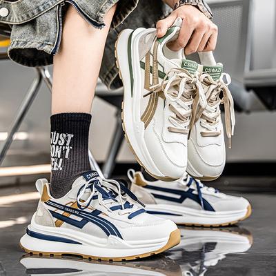 Men's Shoes New Versatile Casual Running Soft-soled Sports Men's Thick-soled Heightening Little White Dad Trendy Shoes Breathable Canvas