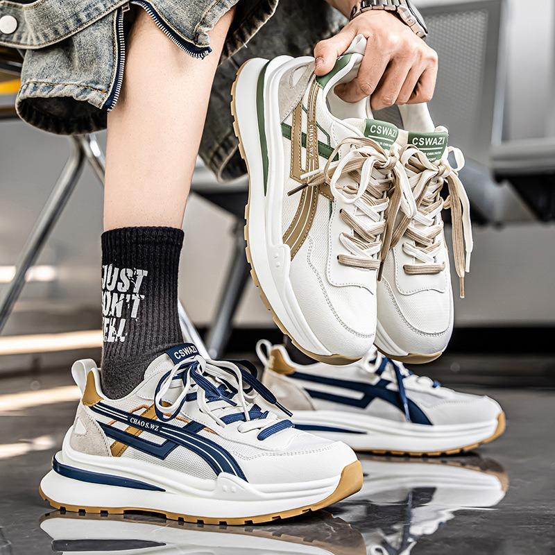 Men's Shoes New Versatile Casual Running Soft-soled Sports Men's Thick-soled Heightening Little White Dad Trendy Shoes Breathable Canvas