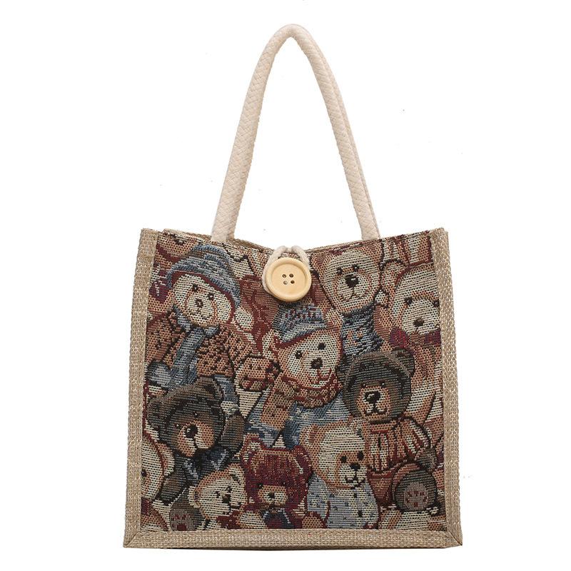 Linen Tote Bag, Linen Bag, Student Hand Carry Out Lunch Box Bag, Cute Cartoon Canvas Small Satchel.