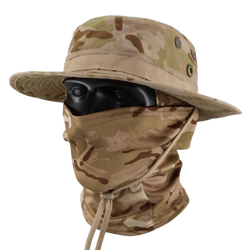Men's Camouflage Bucket Hat Set: Multifunctional, Breathable, Sun-Protective Fishing Hat with Round Brim.