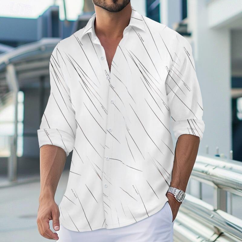 Весна Осень Модная мужская рубашка с принтом в виде линии горячего тиснения Повседневная — фото 2