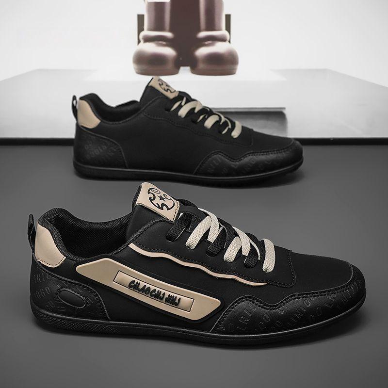 Mens Breathable Leather Upper Casual Sneakers Soft Soled Lace Up Sports Shoes