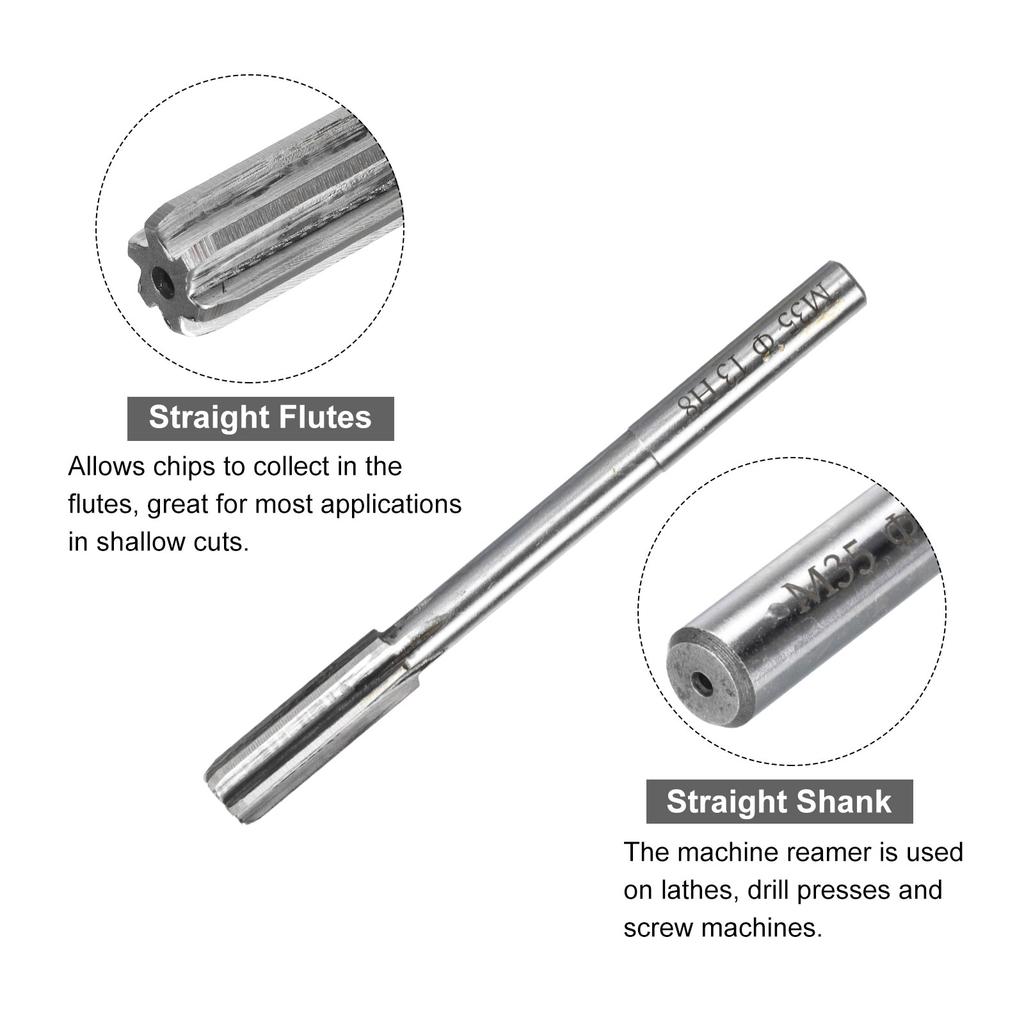 Chucking Reamer 2.5mm-13mm H7 Machine Reamer Straight Flute M35 High Speed Steel Reamer Bit for Steel Aluminum Plastic Wood