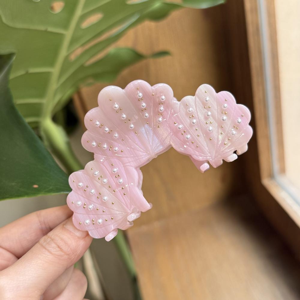 Vintage Acetate Shell Hair Claw Acetic Acid Pearl Rhinestone Crab Clip Shell Hair Clip  Holiday